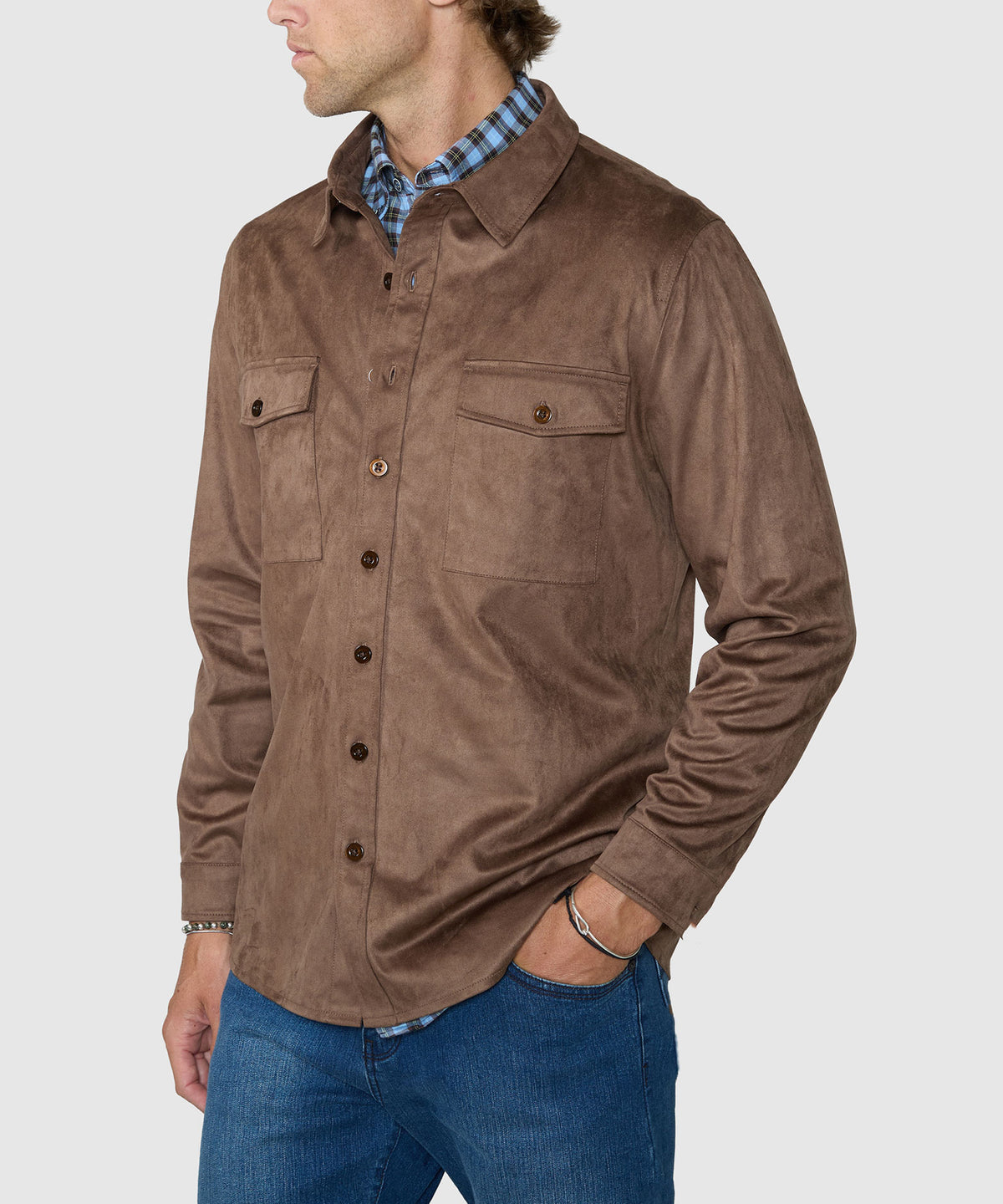 Westport Lifestyle Long Sleeve Timberline Ultra Suede Overshirt - Chocolate, Men's Big & Tall