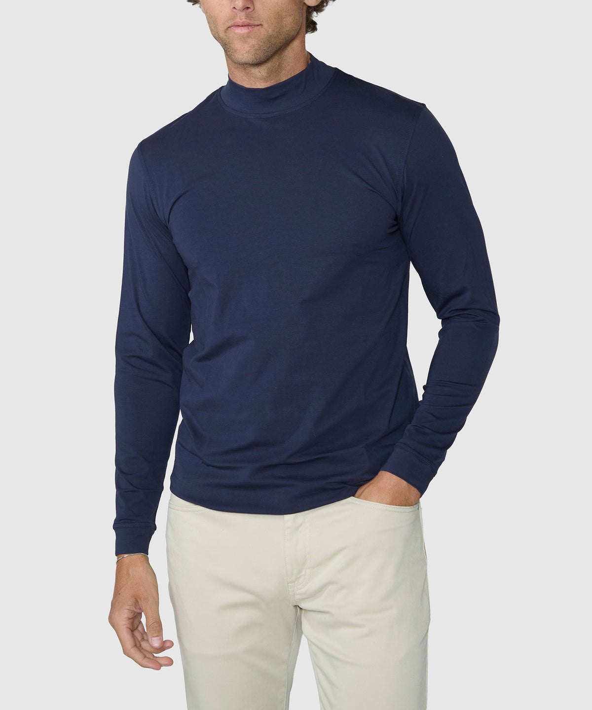 Westport Lifestyle Long Sleeve Summit Stretch Cotton Mock Pullover - Navy, Men's Big & Tall
