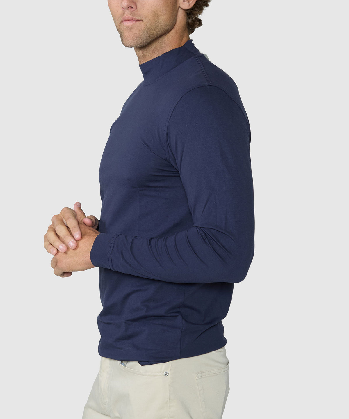 Westport Lifestyle Long Sleeve Summit Stretch Cotton Mock Pullover - Navy, Men's Big & Tall