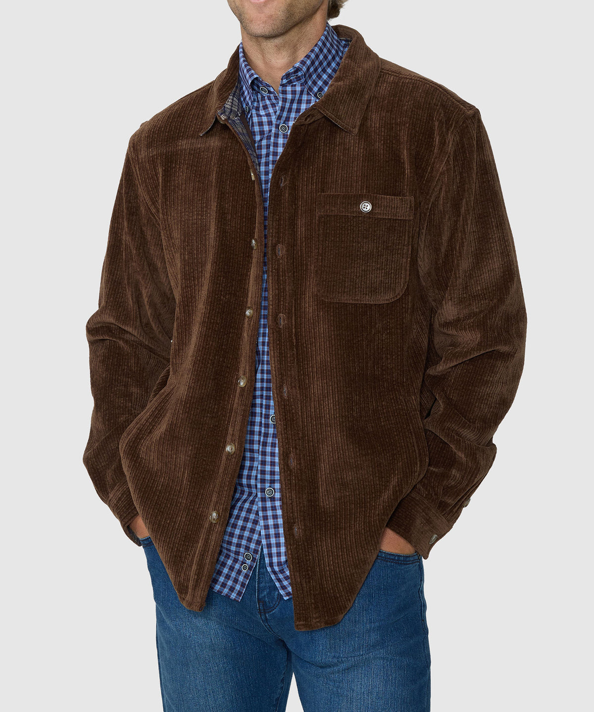 Westport Lifestyle Yellowstone Knit Corded Shirt Jacket - Brown, Men's Big & Tall