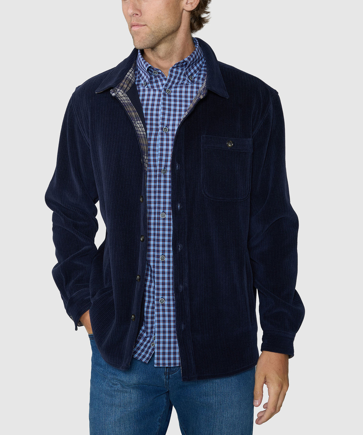 Westport Lifestyle Yellowstone Knit Corded Shirt Jacket - Navy, Men's Big & Tall