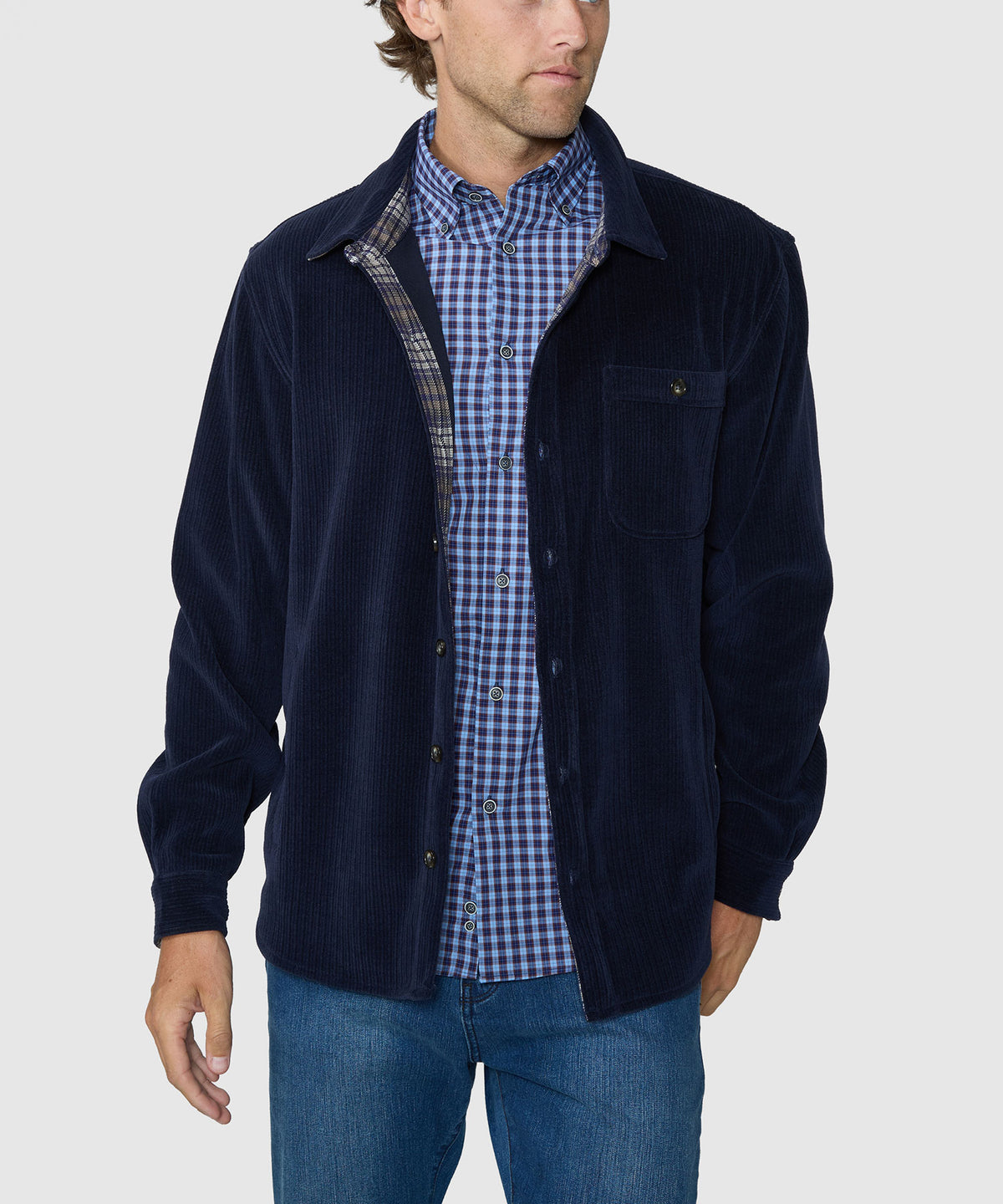 Westport Lifestyle Yellowstone Knit Corded Shirt Jacket - Navy, Men's Big & Tall
