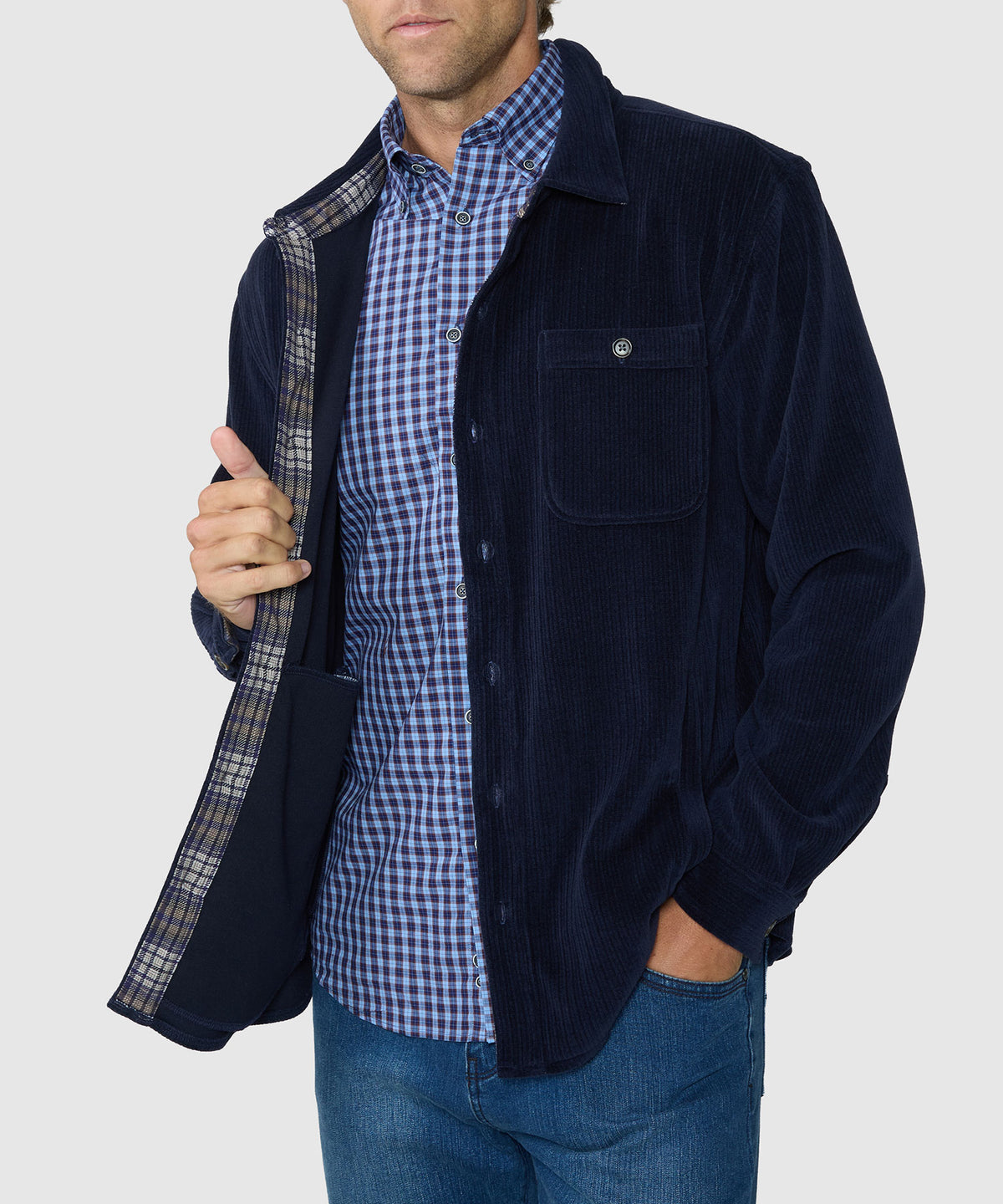 Westport Lifestyle Yellowstone Knit Corded Shirt Jacket - Navy, Men's Big & Tall
