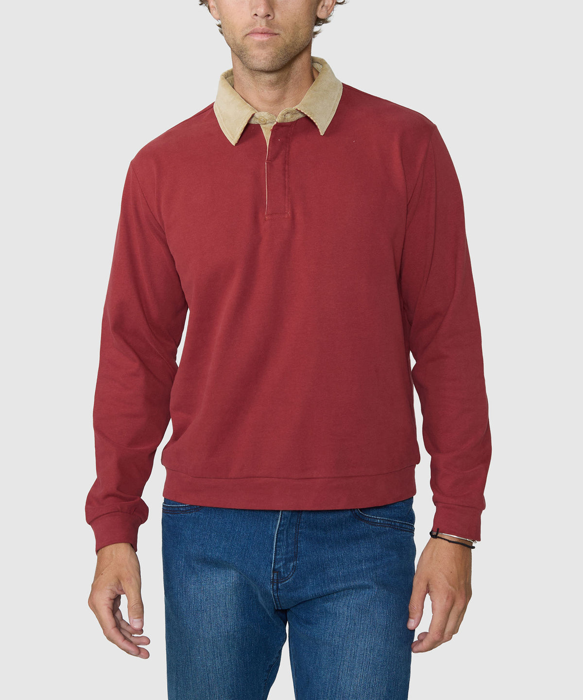 Westport Lifestyle Long Sleeve Bellamy Corduroy Collar Rugby Shirt - Burgundy, Men's Big & Tall