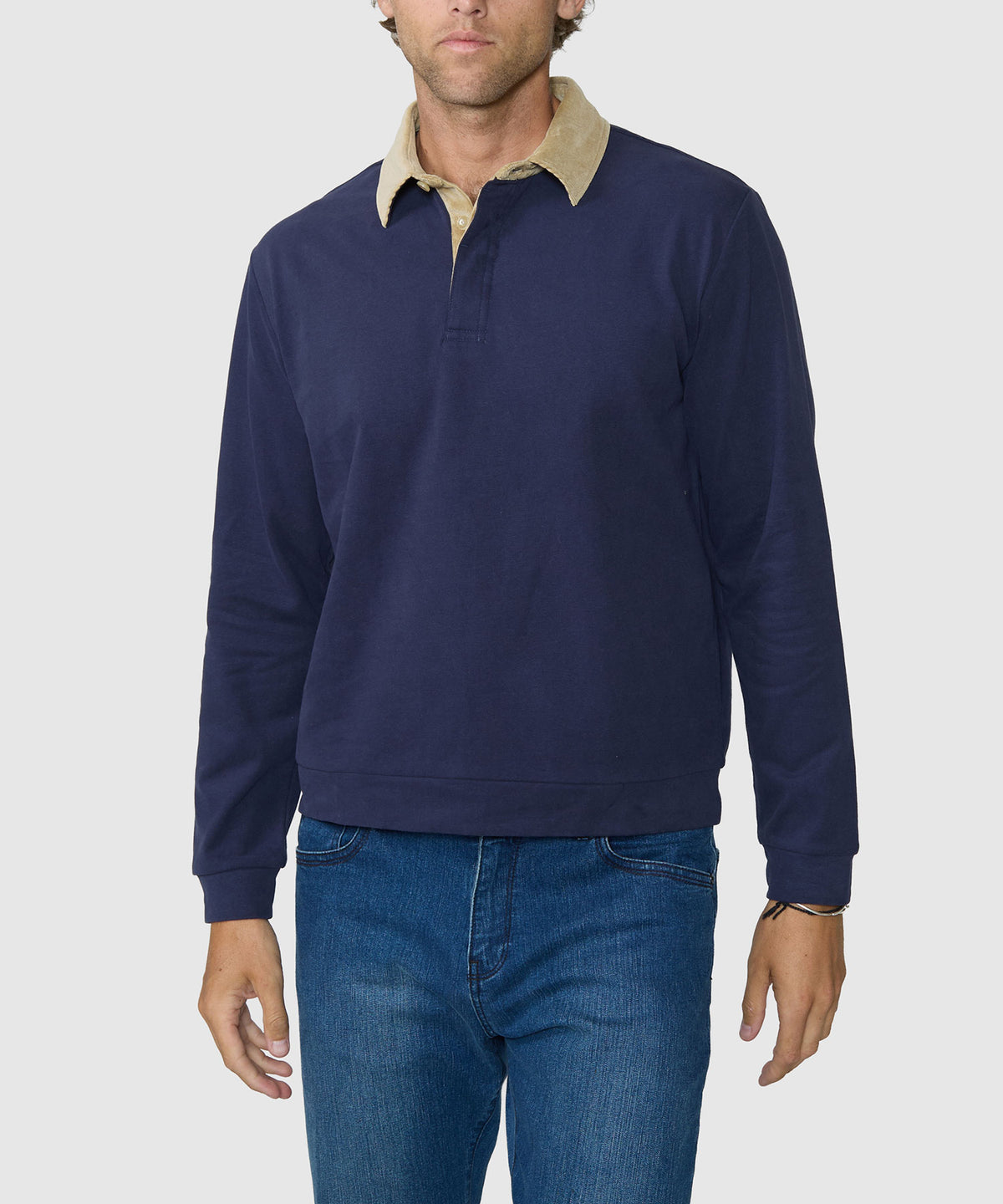 Westport Lifestyle Long Sleeve Bellamy Corduroy Collar Rugby Shirt - Navy, Men's Big & Tall