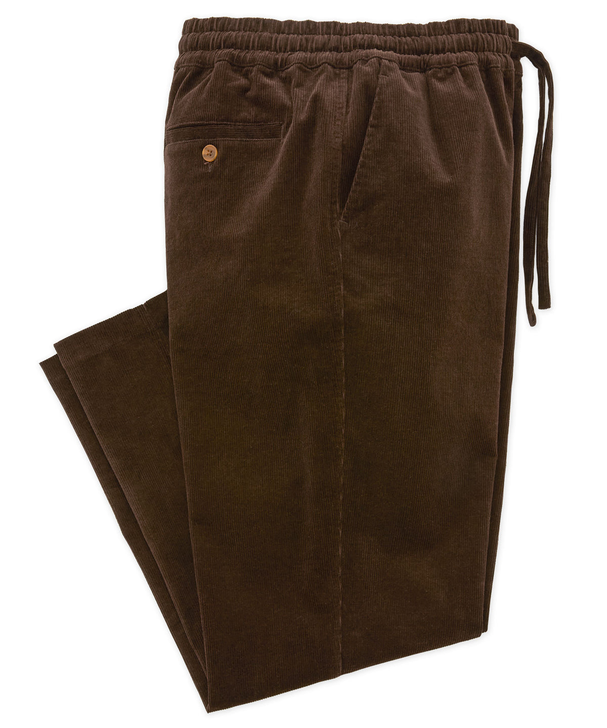 Chocolate corduroy pants with elastic waist and drawstring tie, front button detail, Westport Lifestyle Men's Big & Tall