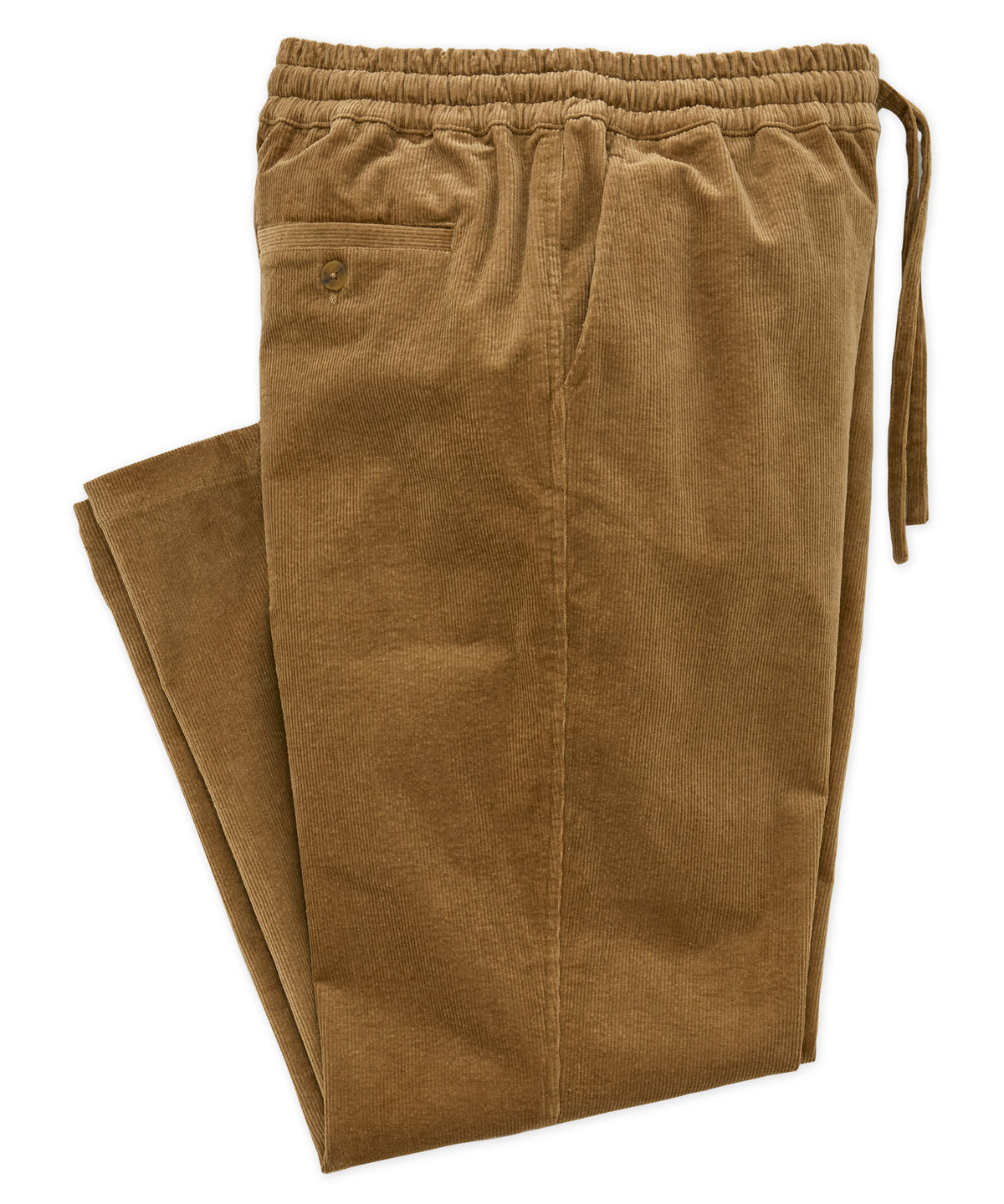 Tan corduroy pants with elastic waist, drawstring ties, and front button detail - Khaki, Westport Lifestyle Men's Big & Tall
