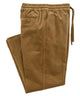 Tan corduroy pants with elastic waist, drawstring ties, and front button detail - Khaki