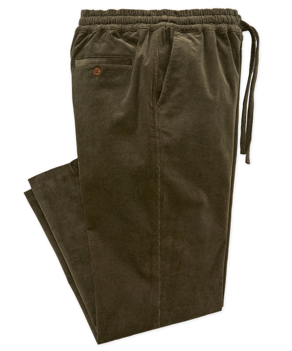 Olive corduroy pants with elastic waist and drawstring tie, front button detail, Westport Lifestyle Men's Big & Tall