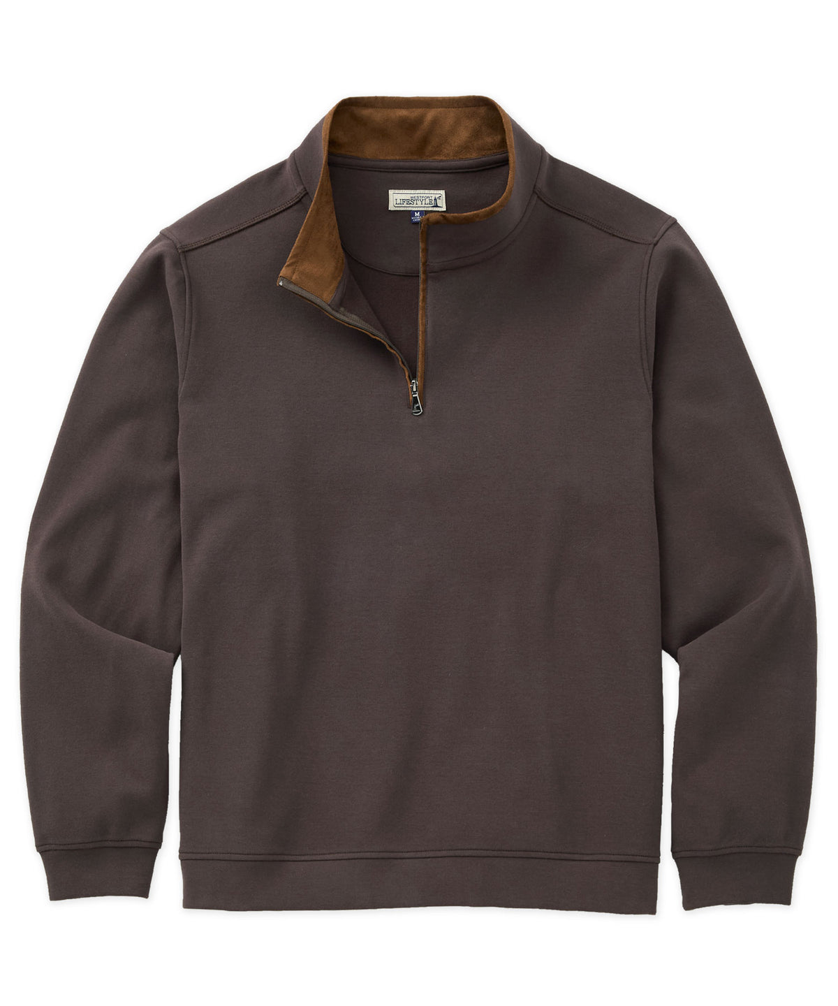 Westport Lifestyle Sueded Interlock Quarter-Zip Pullover - Espresso, Men's Big & Tall