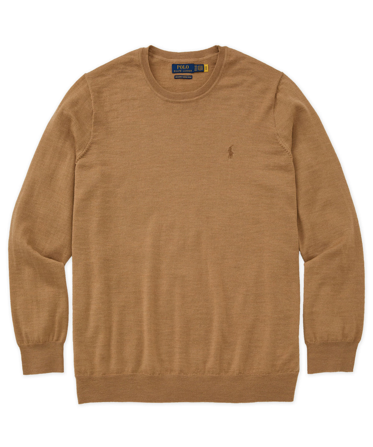 Polo Ralph Lauren Long Sleeve Merino Crew Neck Sweater - Jicama Brown Heather, Men's Big & Tall