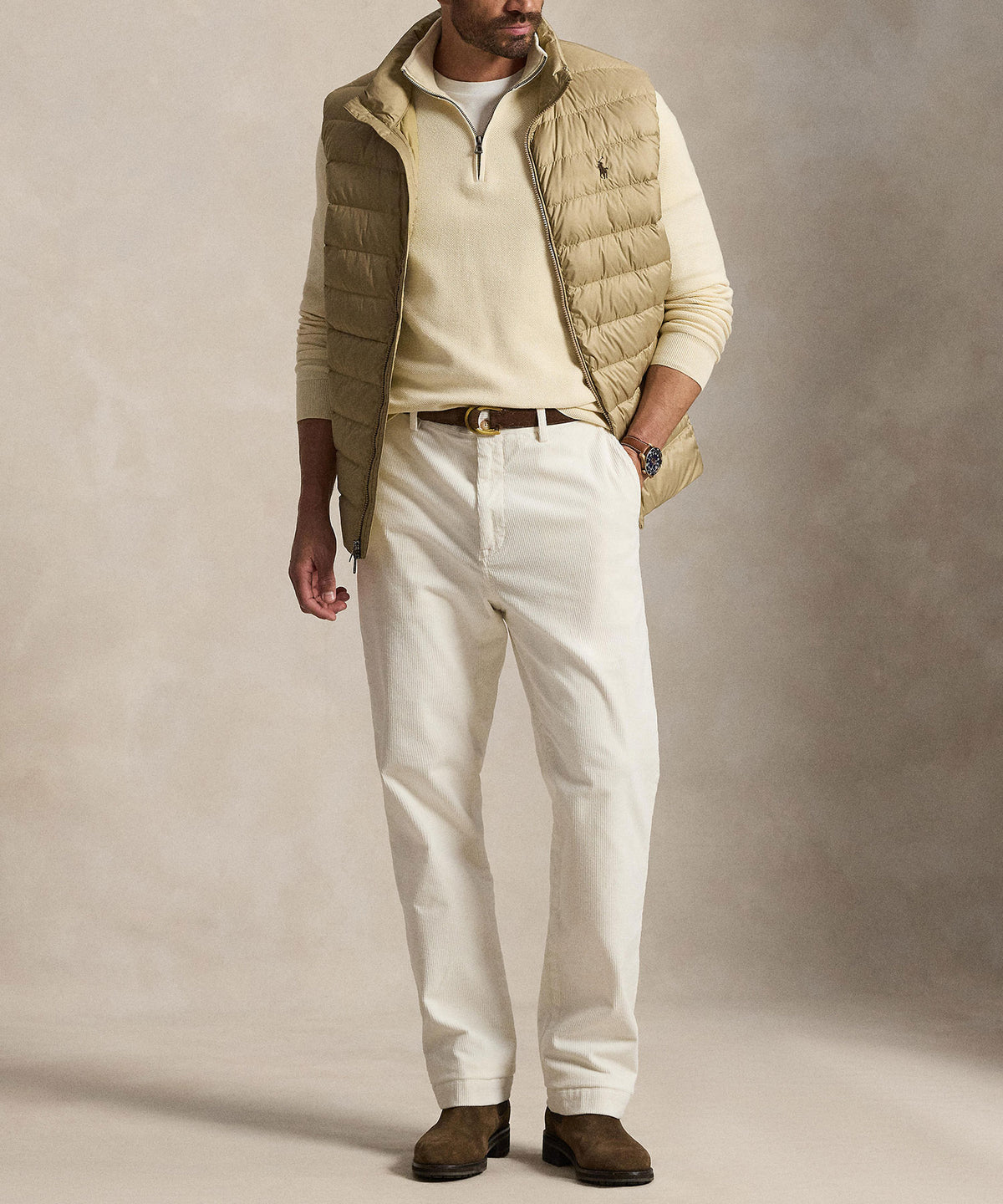 Polo Ralph Lauren Long Sleeve Textured Cotton Half-Zip Sweater - Andover Cream, Men's Big & Tall