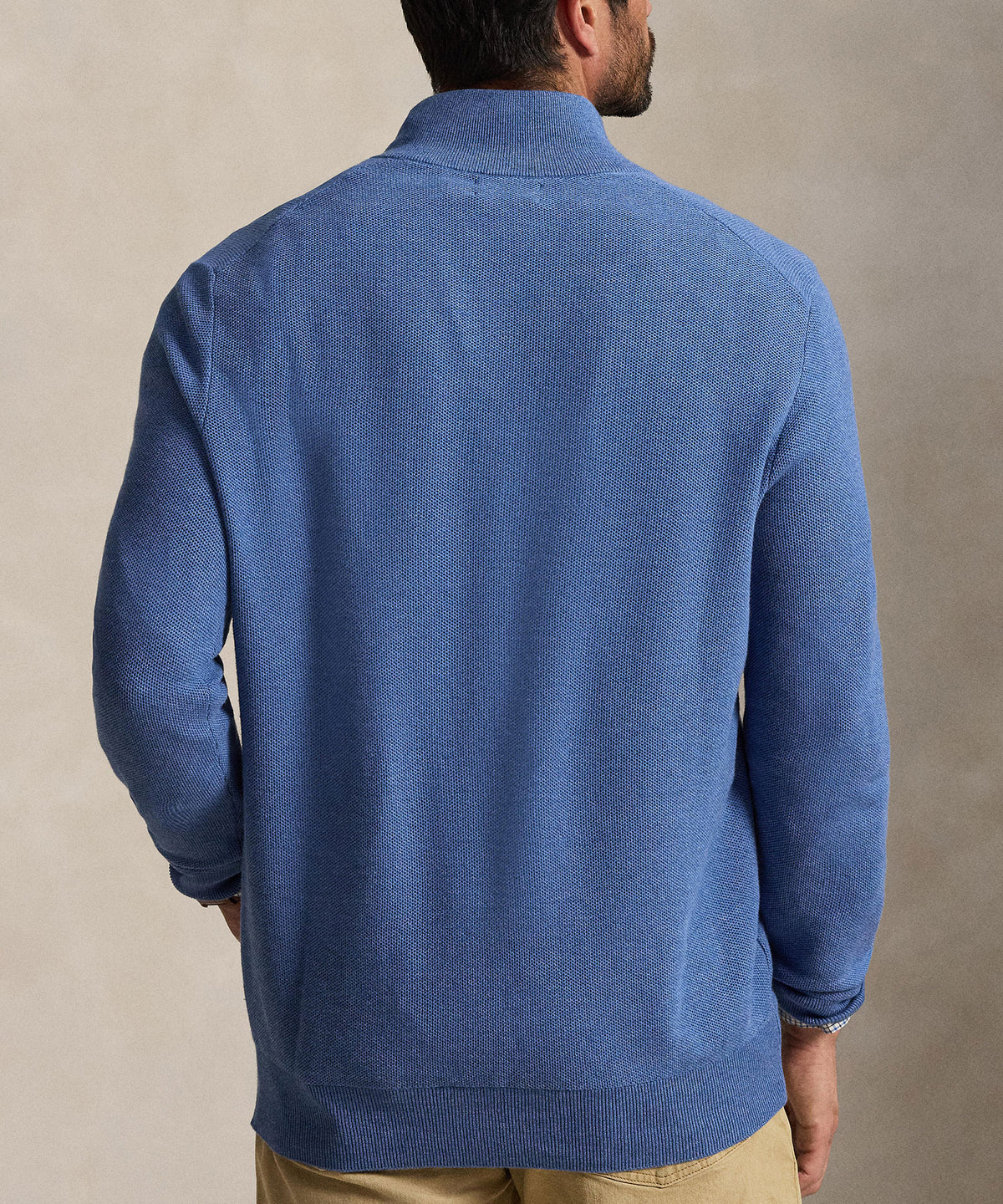 Polo Ralph Lauren Long Sleeve Textured Cotton Half-Zip Sweater - Blue Borage Heather, Men's Big & Tall