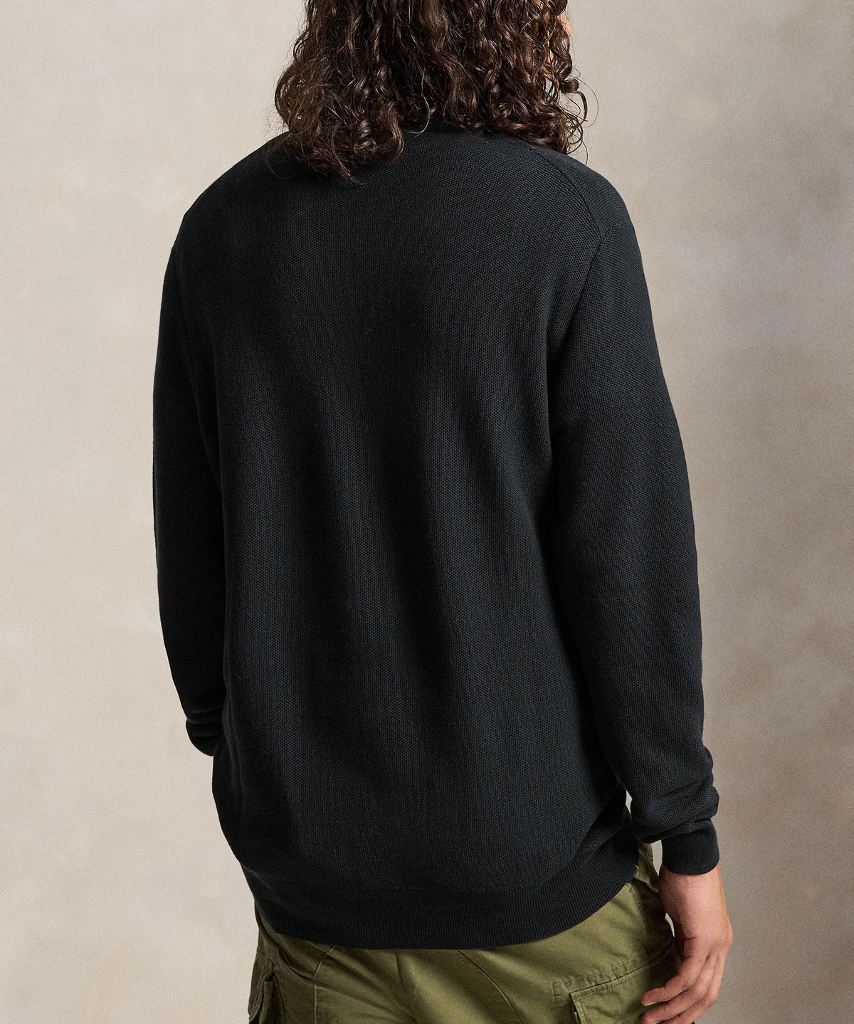 Polo Ralph Lauren Long Sleeve Textured Cotton Half-Zip Sweater - Black, Men's Big & Tall