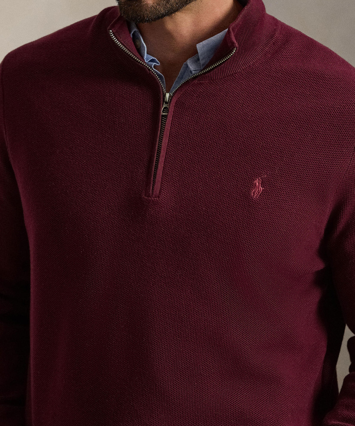Polo Ralph Lauren Long Sleeve Textured Cotton Half-Zip Sweater - Merlot Wine Heather, Men's Big & Tall