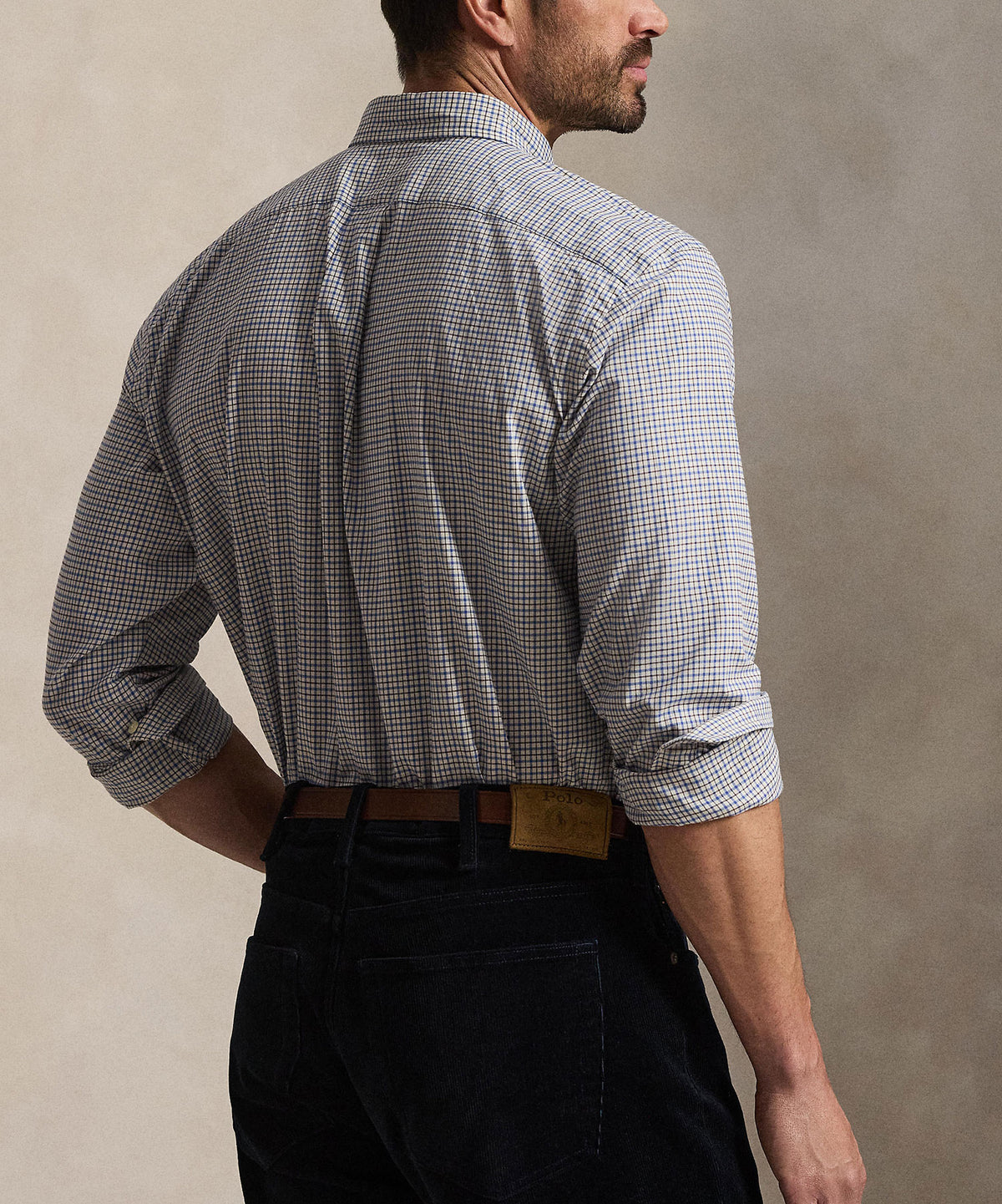 Polo Ralph Lauren Long Sleeve Brushed Twill Sport Shirt - White/Blue Multi, Men's Big & Tall