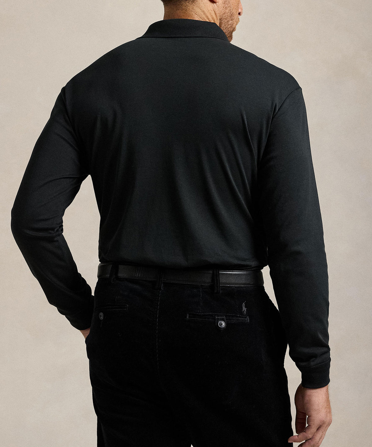 Polo Ralph Lauren Long Sleeve Soft Touch Cotton Polo - Black, Men's Big & Tall