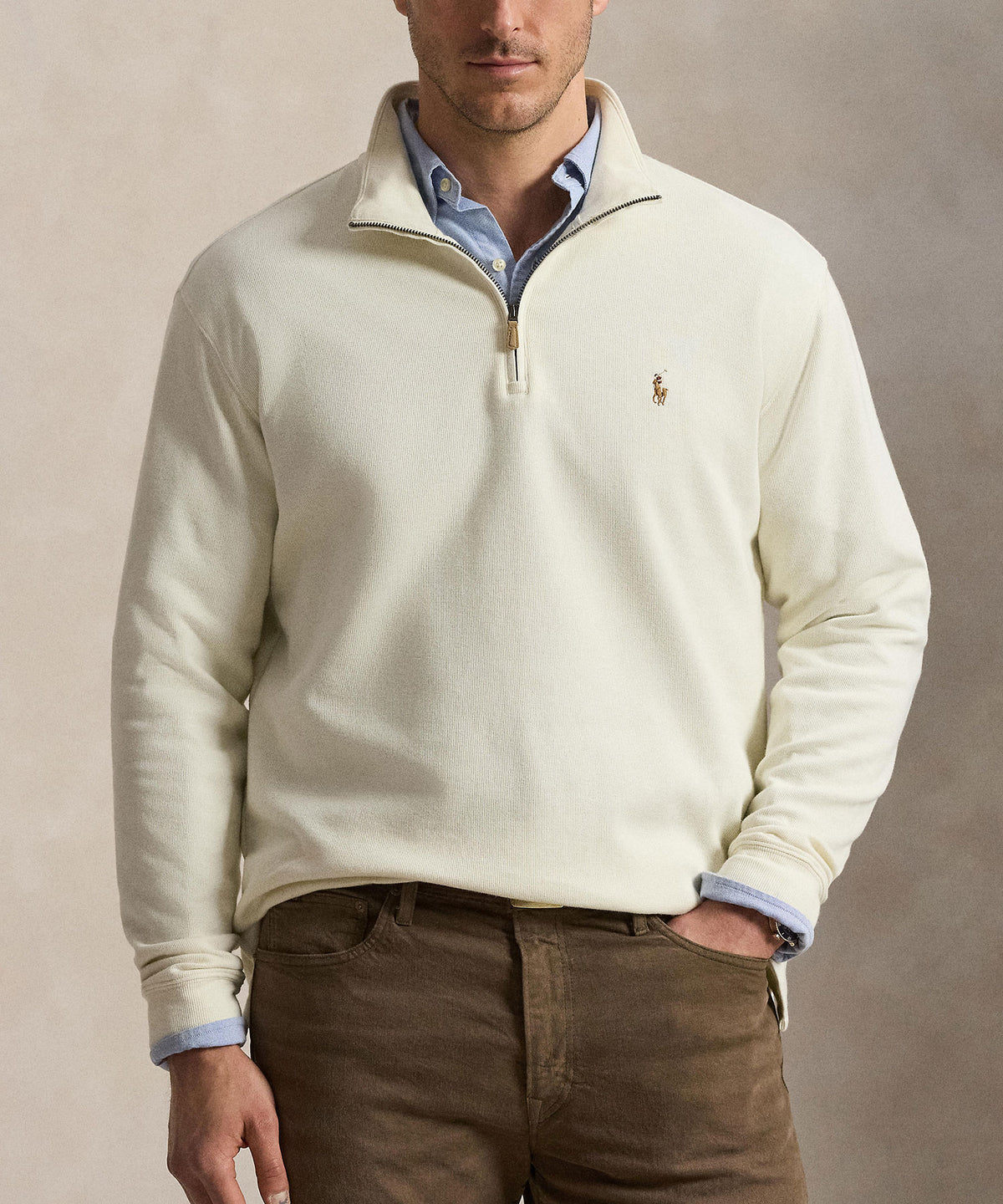 Polo Ralph Lauren Estate Rib Half-Zip Pullover - Cream, Men's Big & Tall