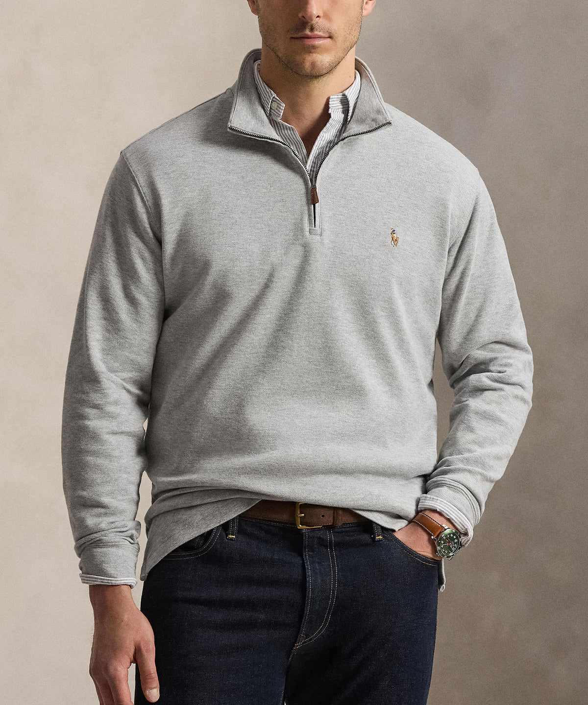 Polo Ralph Lauren Estate Rib Half-Zip Pullover - Grey, Men's Big & Tall