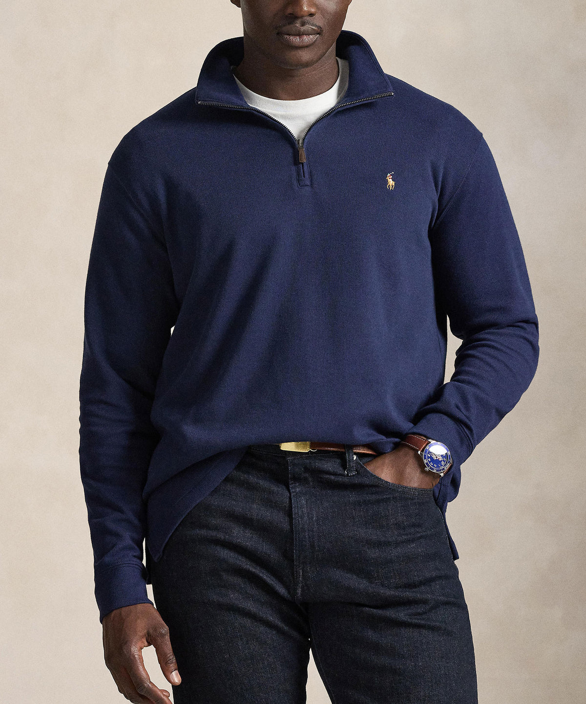 Polo Ralph Lauren Estate Rib Half-Zip Pullover - Navy, Men's Big & Tall