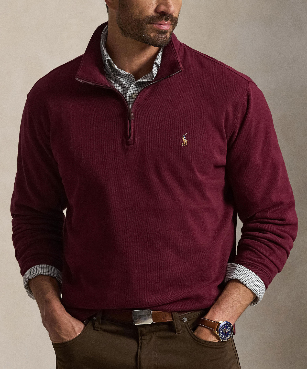 Polo Ralph Lauren Estate Rib Half-Zip Pullover - Wine, Men's Big & Tall