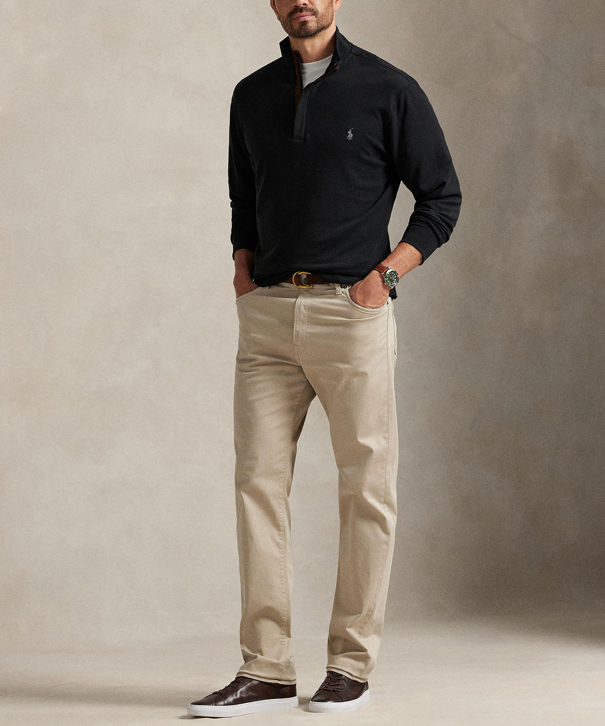 Polo Ralph Lauren Long Sleeve Luxury Half-Zip Pullover - Black, Men's Big & Tall