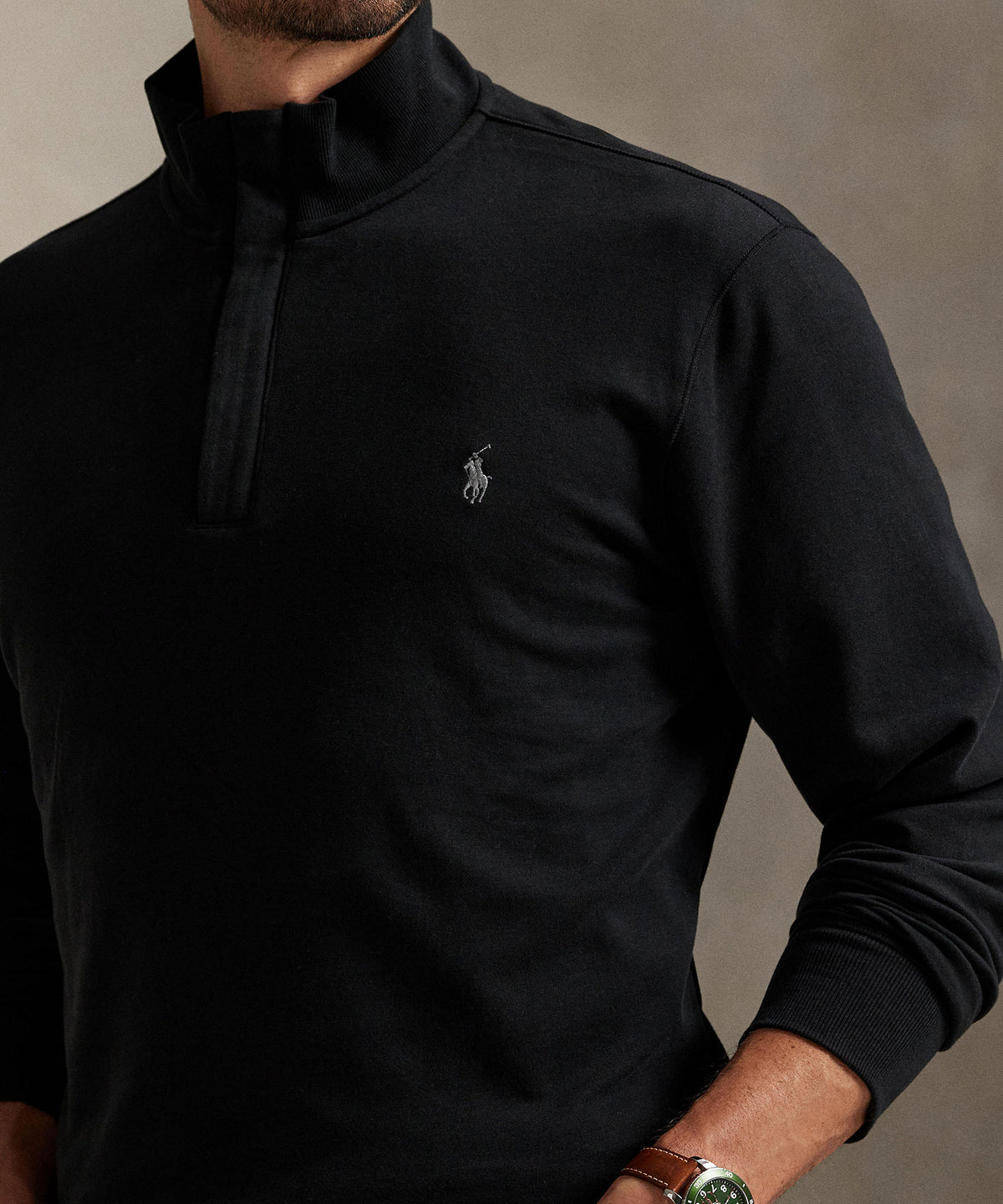 Polo Ralph Lauren Long Sleeve Luxury Half-Zip Pullover - Black, Men's Big & Tall
