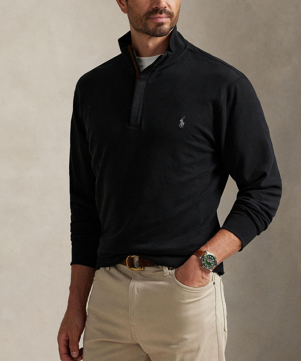 Polo Ralph Lauren Long Sleeve Luxury Half-Zip Pullover - Black, Men's Big & Tall