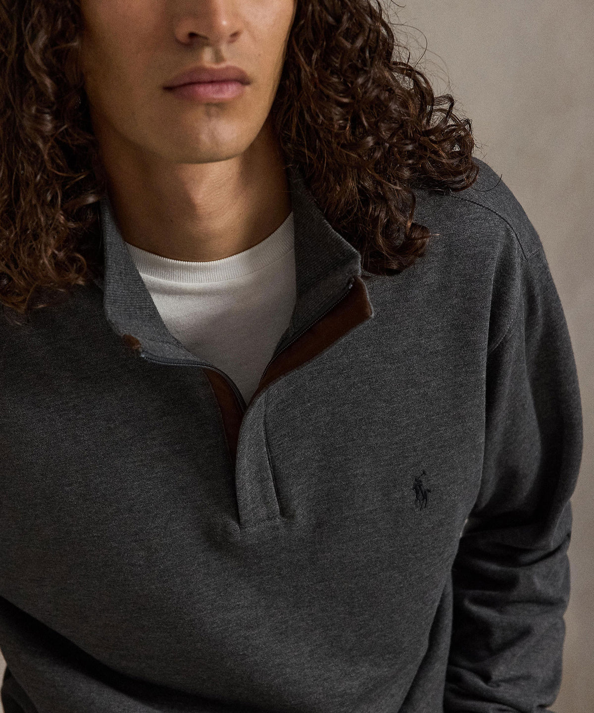 Polo Ralph Lauren Long Sleeve Luxury Half-Zip Pullover - Dark Grey, Men's Big & Tall