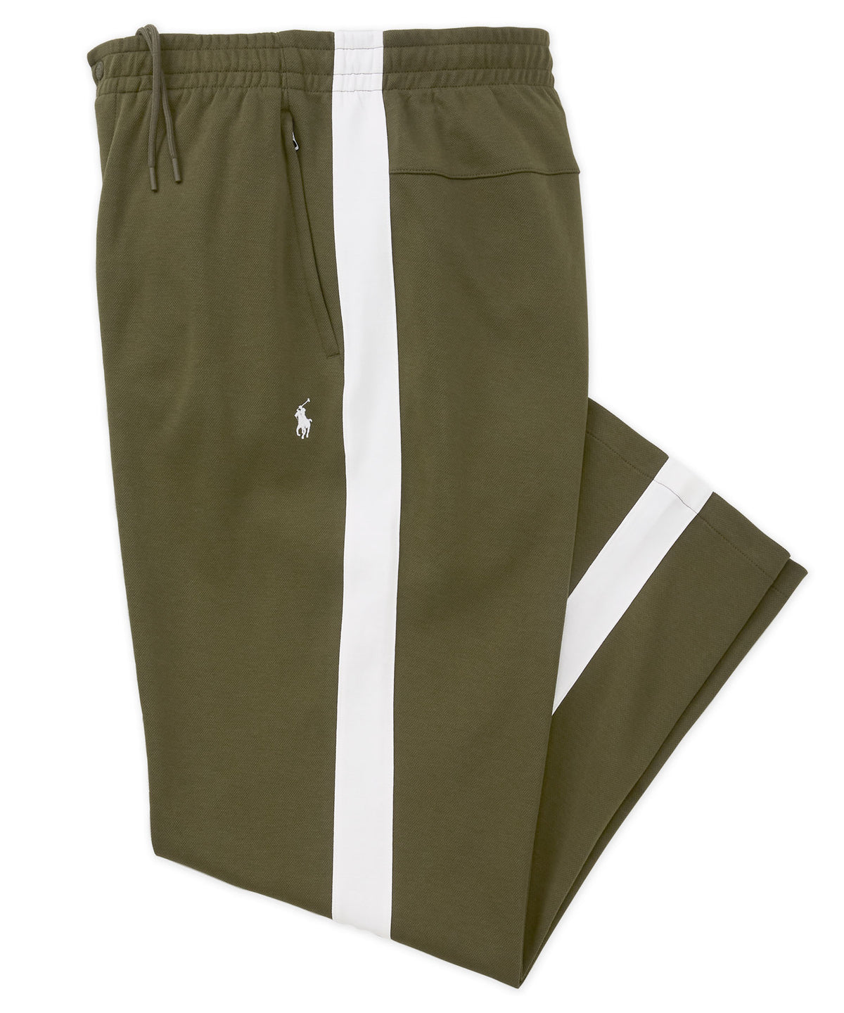 Olive interlock track pants with white side stripe, drawstring waist, Polo logo - Company Olive, Polo Ralph Lauren Men's Big & Tall