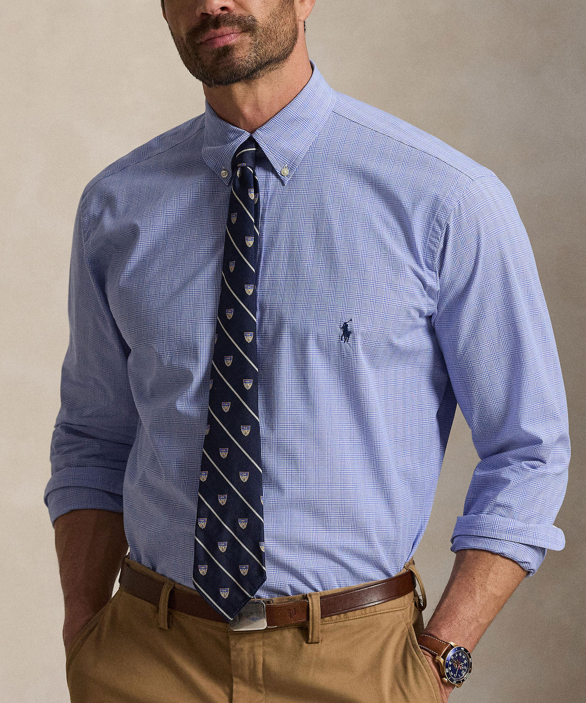 Polo Ralph Lauren Long Sleeve Poplin Shirt - Maidstone Blue/White, Men's Big & Tall