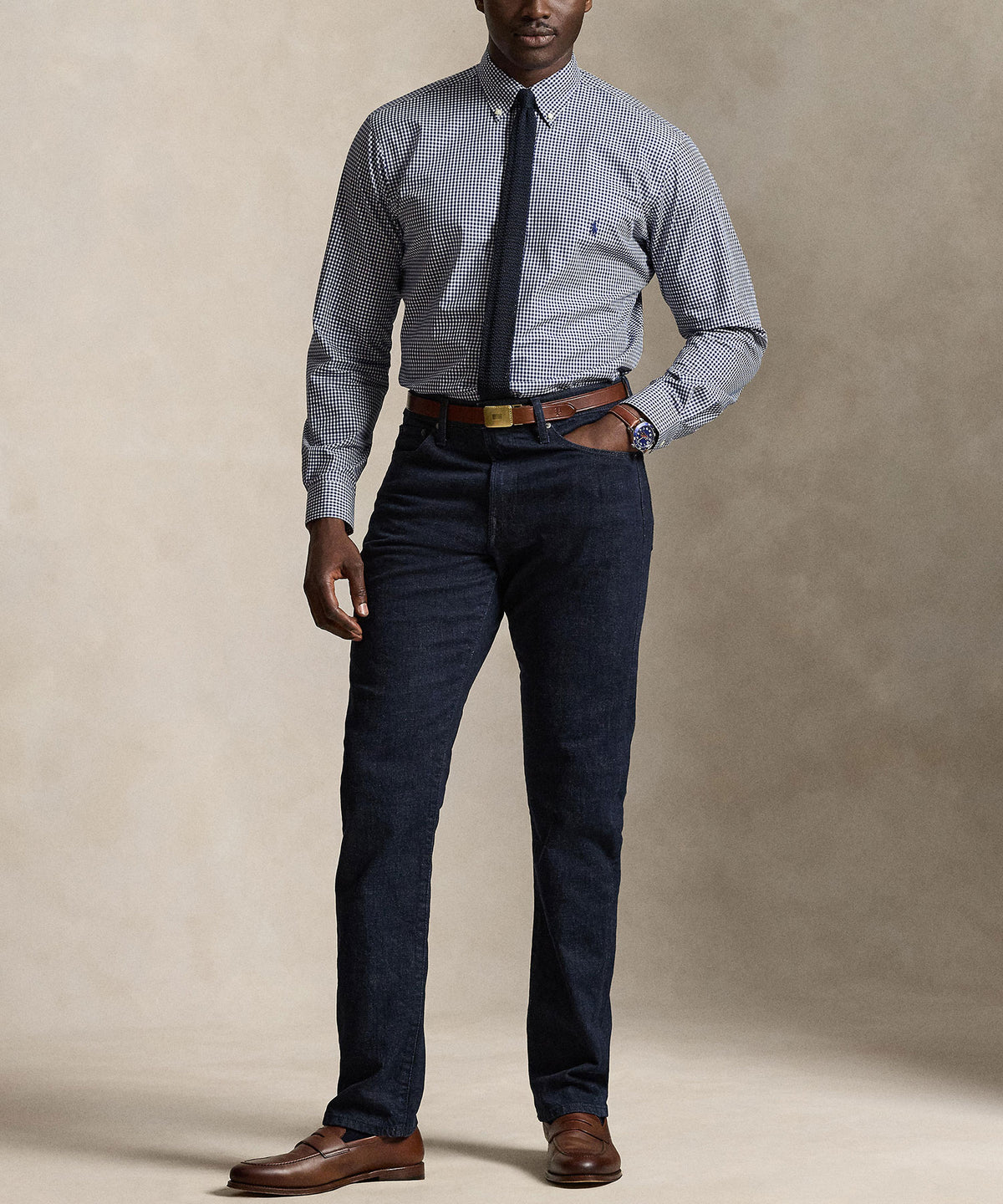 Polo Ralph Lauren Long Sleeve Poplin Shirt - Navy/White, Men's Big & Tall