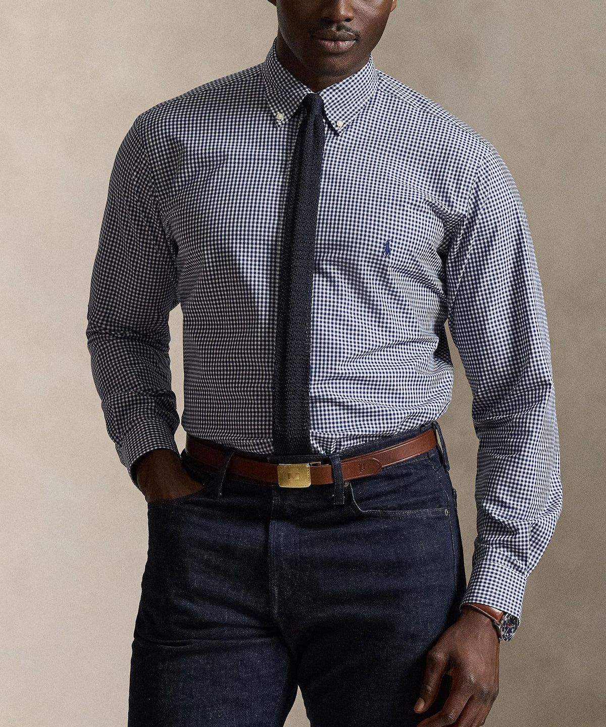 Polo Ralph Lauren Long Sleeve Poplin Shirt - Navy/White, Men's Big & Tall