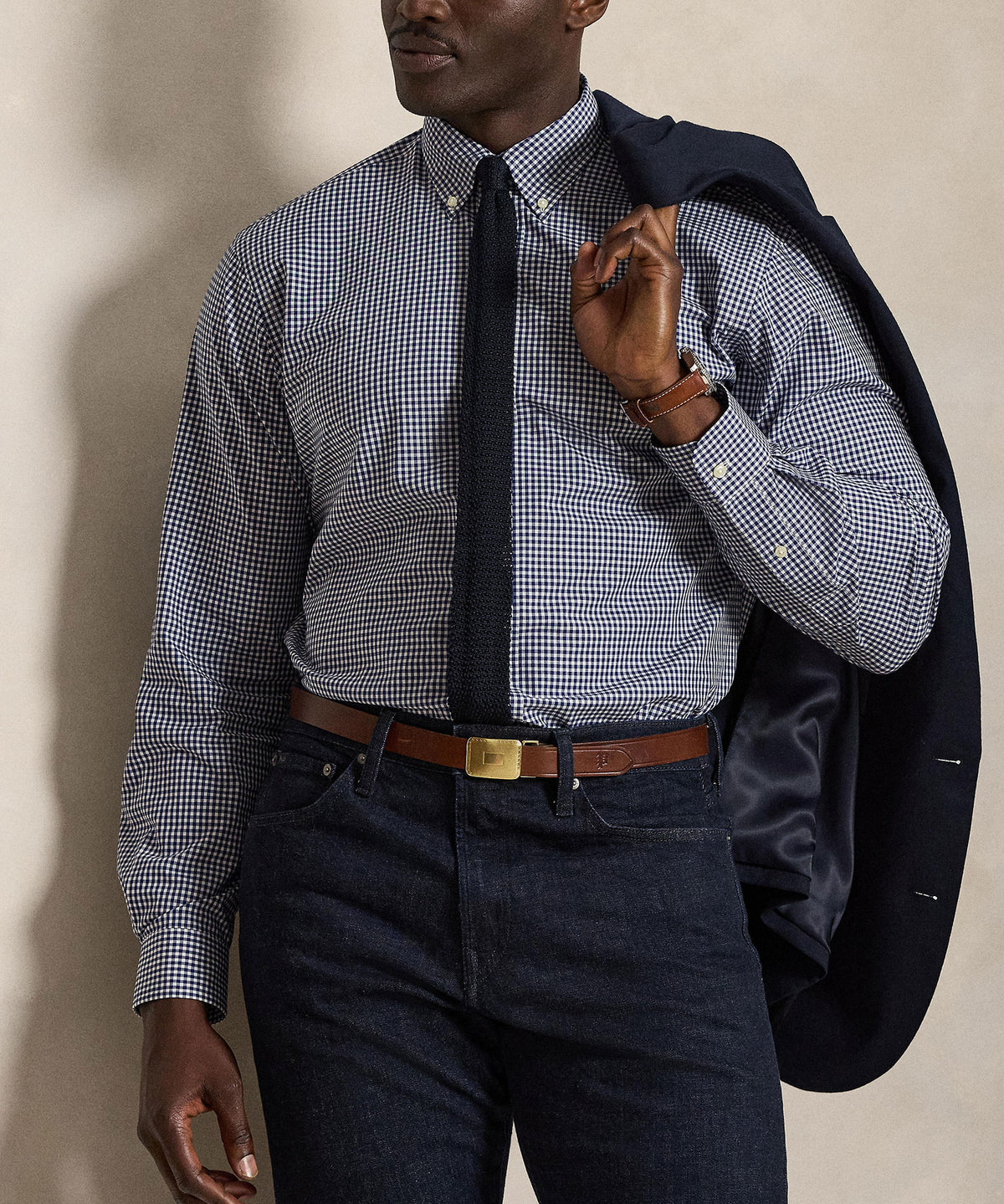 Polo Ralph Lauren Long Sleeve Poplin Shirt - Navy/White, Men's Big & Tall