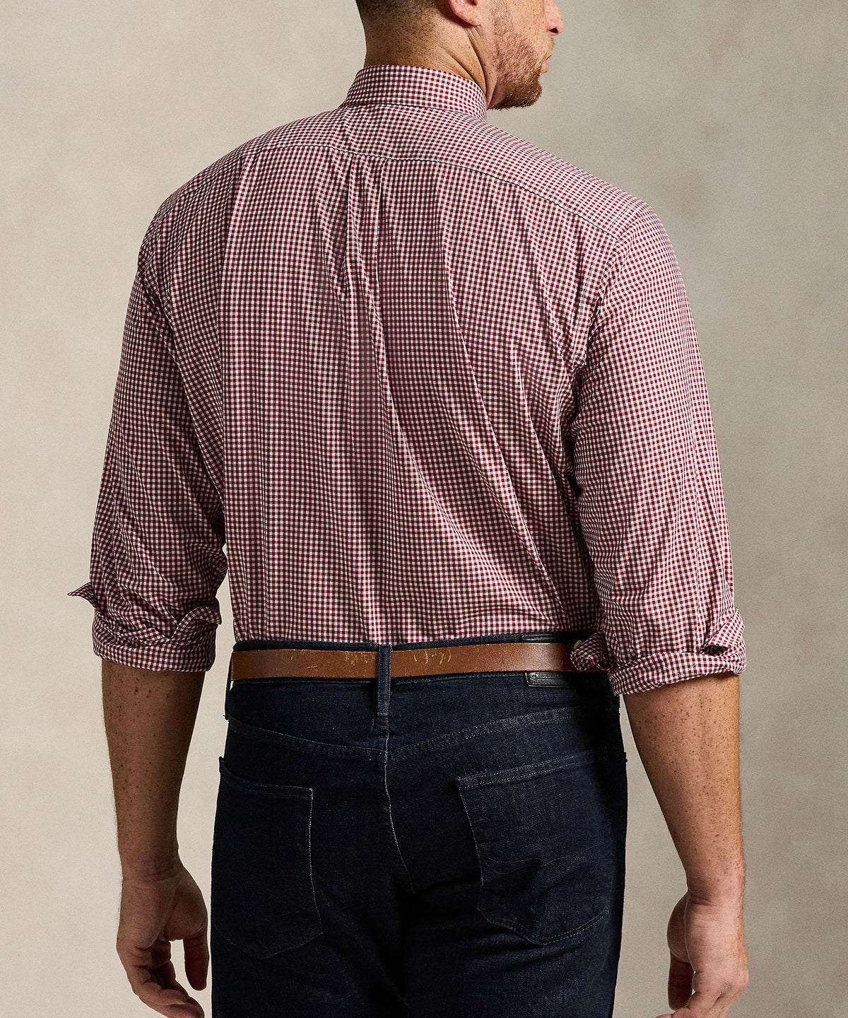 Polo Ralph Lauren Long Sleeve Poplin Shirt - Wine/White, Men's Big & Tall