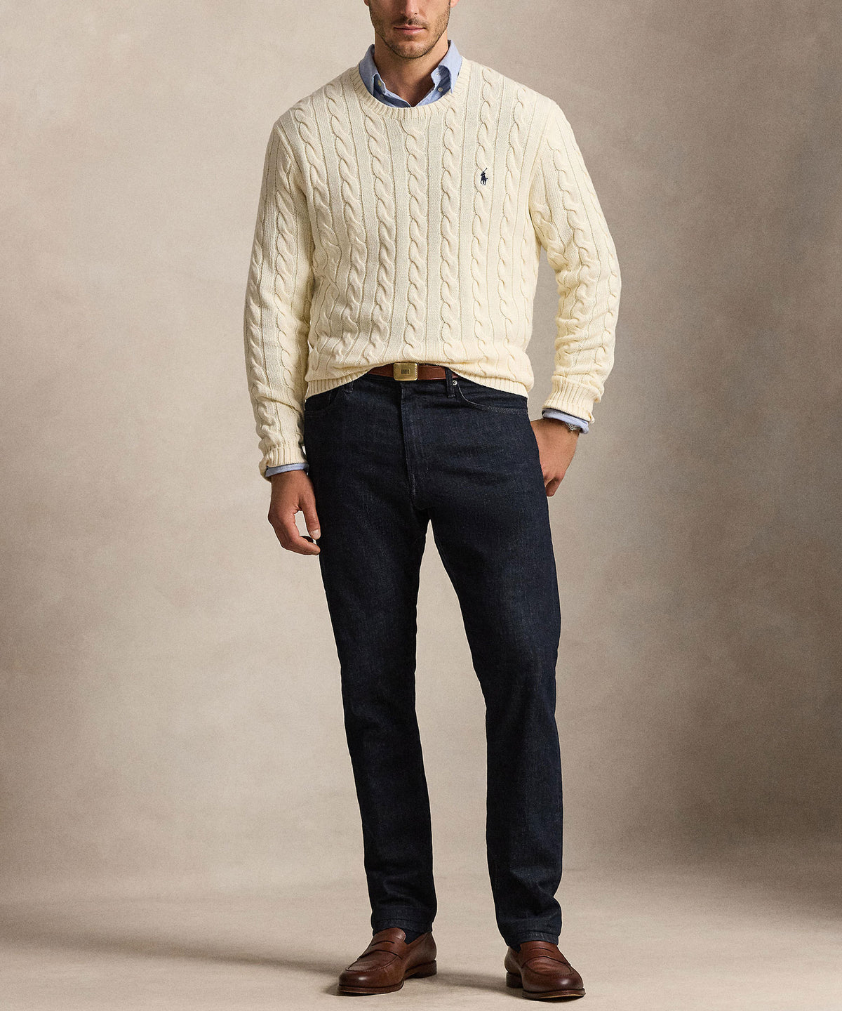 Polo Ralph Lauren Cotton Cable Crew Neck Sweater - Andover Cream, Men's Big & Tall