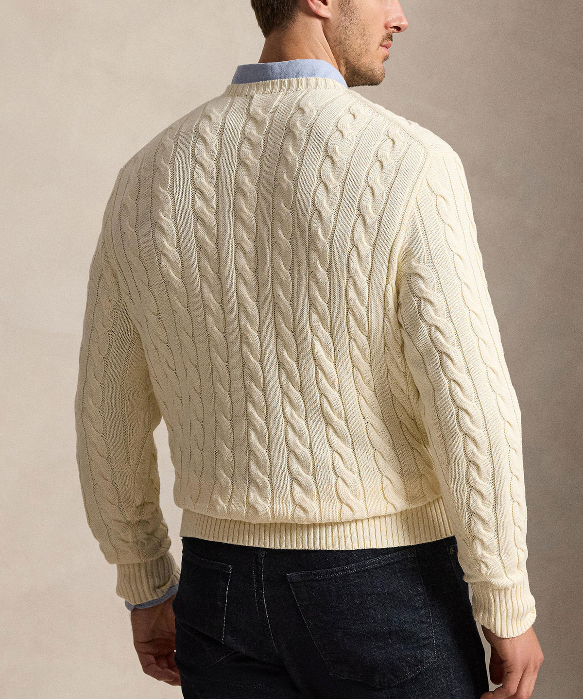 Polo Ralph Lauren Cotton Cable Crew Neck Sweater - Andover Cream, Men's Big & Tall