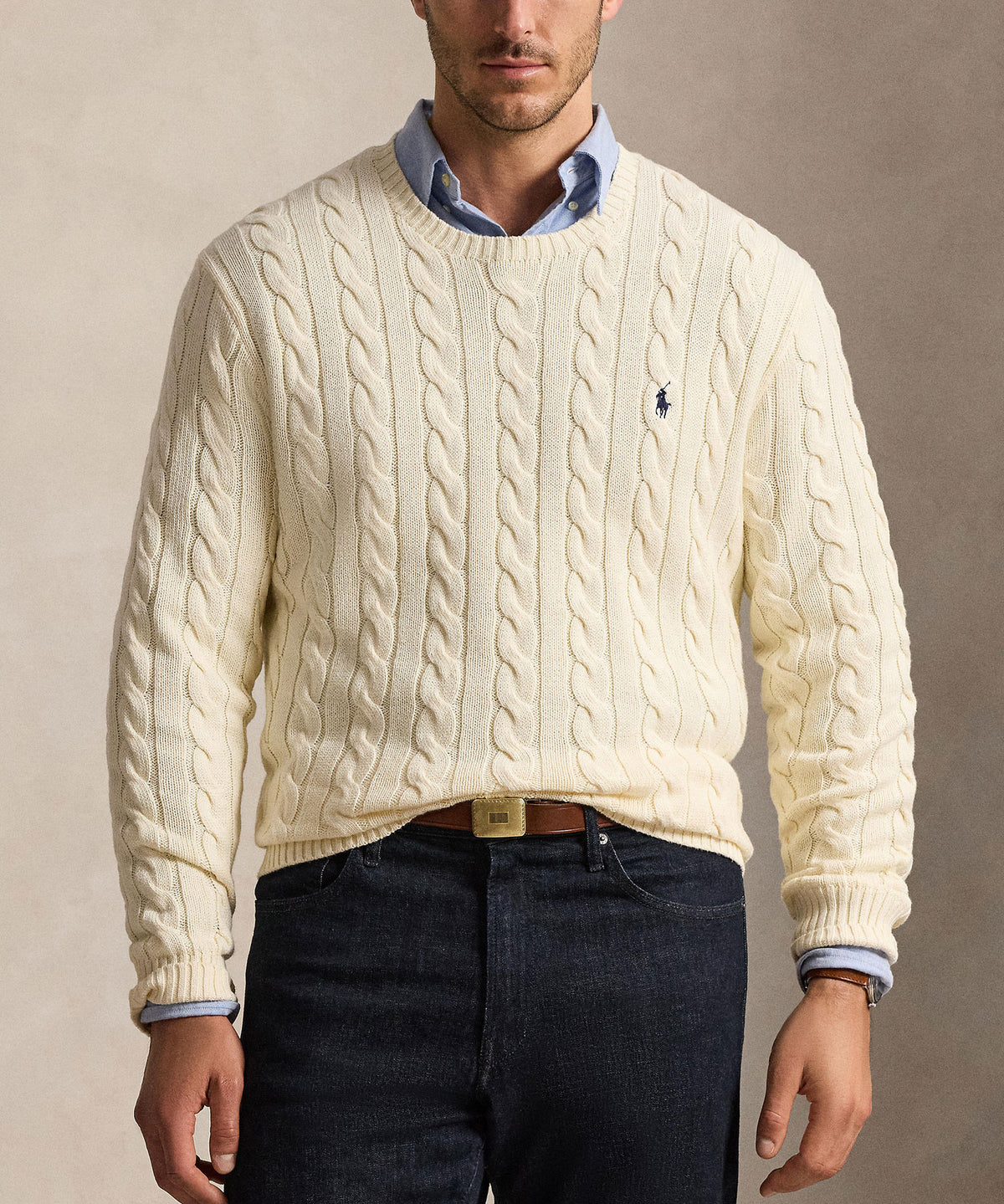Polo Ralph Lauren Cotton Cable Crew Neck Sweater - Andover Cream, Men's Big & Tall