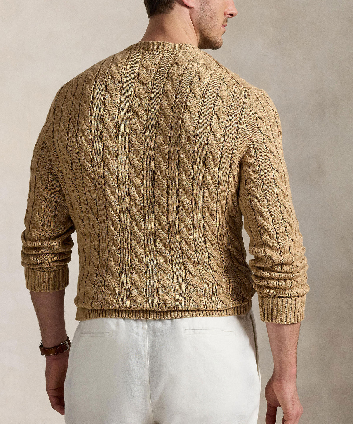 Polo Ralph Lauren Cotton Cable Crew Neck Sweater - Camel Melange, Men's Big & Tall