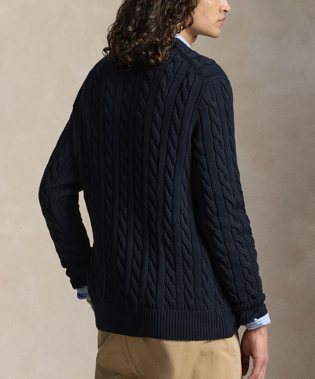 Polo Ralph Lauren Cotton Cable Crew Neck Sweater - Hunter/Navy, Men's Big & Tall