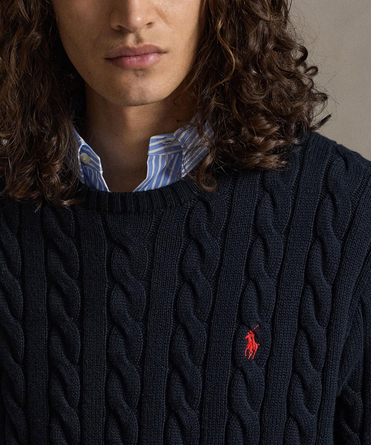 Polo Ralph Lauren Cotton Cable Crew Neck Sweater - Hunter/Navy, Men's Big & Tall