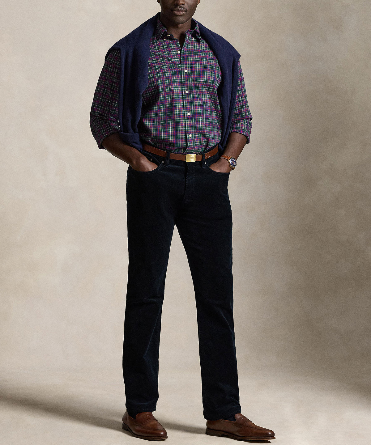 Polo Ralph Lauren Long Sleeve Brushed Twill Sport Shirt - Moss/Agate/Purple, Men's Big & Tall