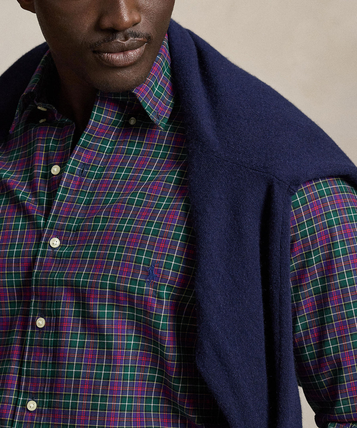 Polo Ralph Lauren Long Sleeve Brushed Twill Sport Shirt - Moss/Agate/Purple, Men's Big & Tall