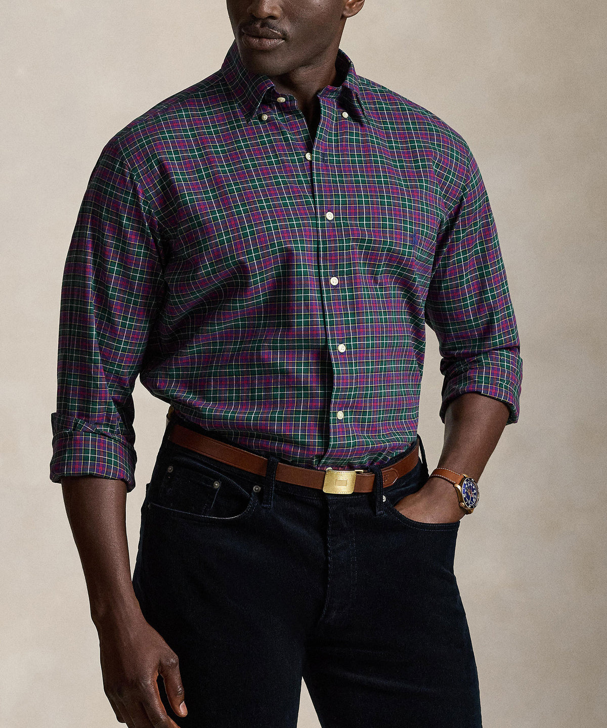 Polo Ralph Lauren Long Sleeve Brushed Twill Sport Shirt - Moss/Agate/Purple, Men's Big & Tall