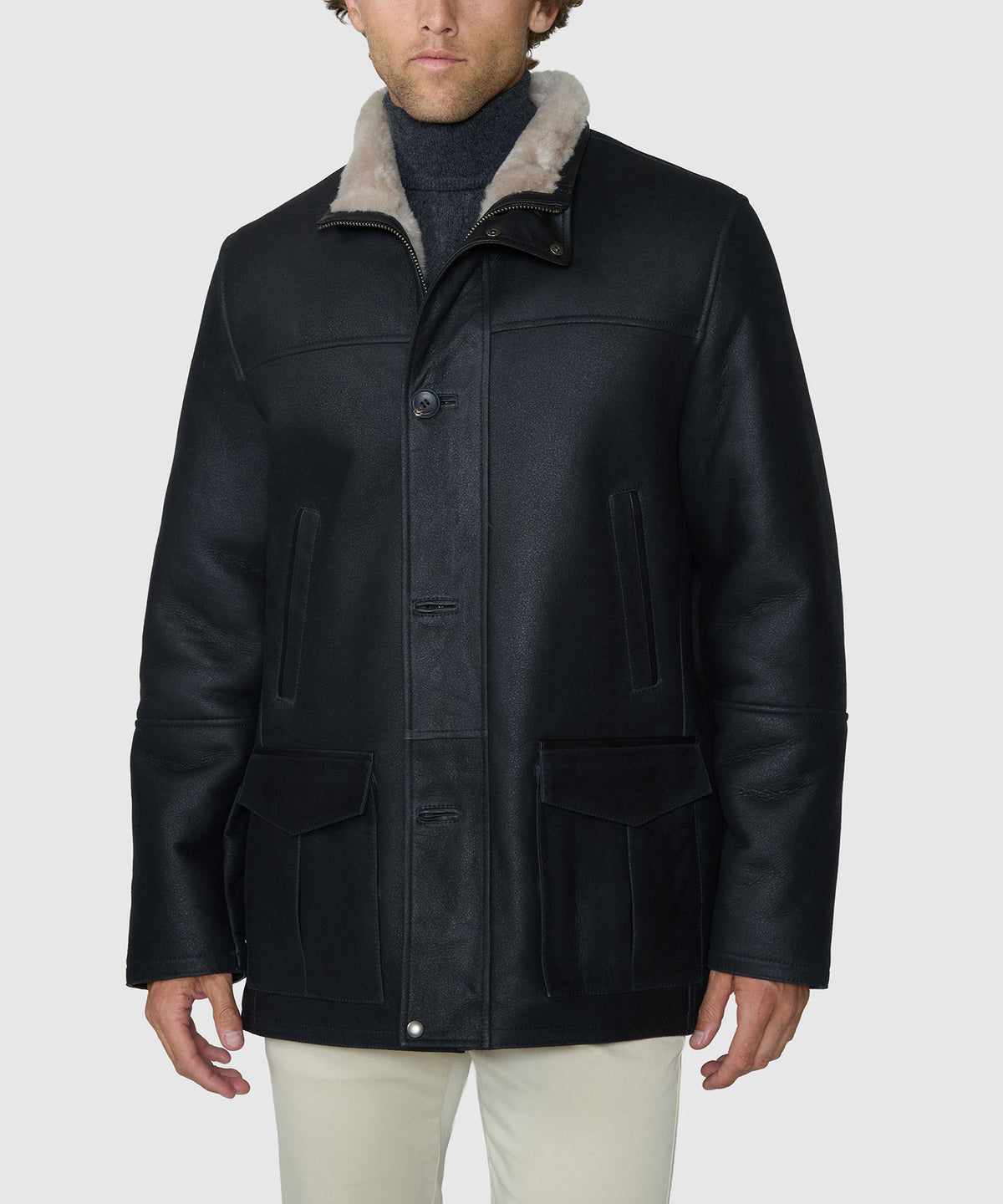 Westport Black Luxury Shearling Coat, Men's Big & Tall