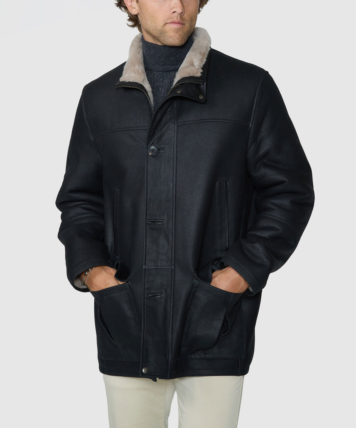 Westport Black Luxury Shearling Coat, Men's Big & Tall