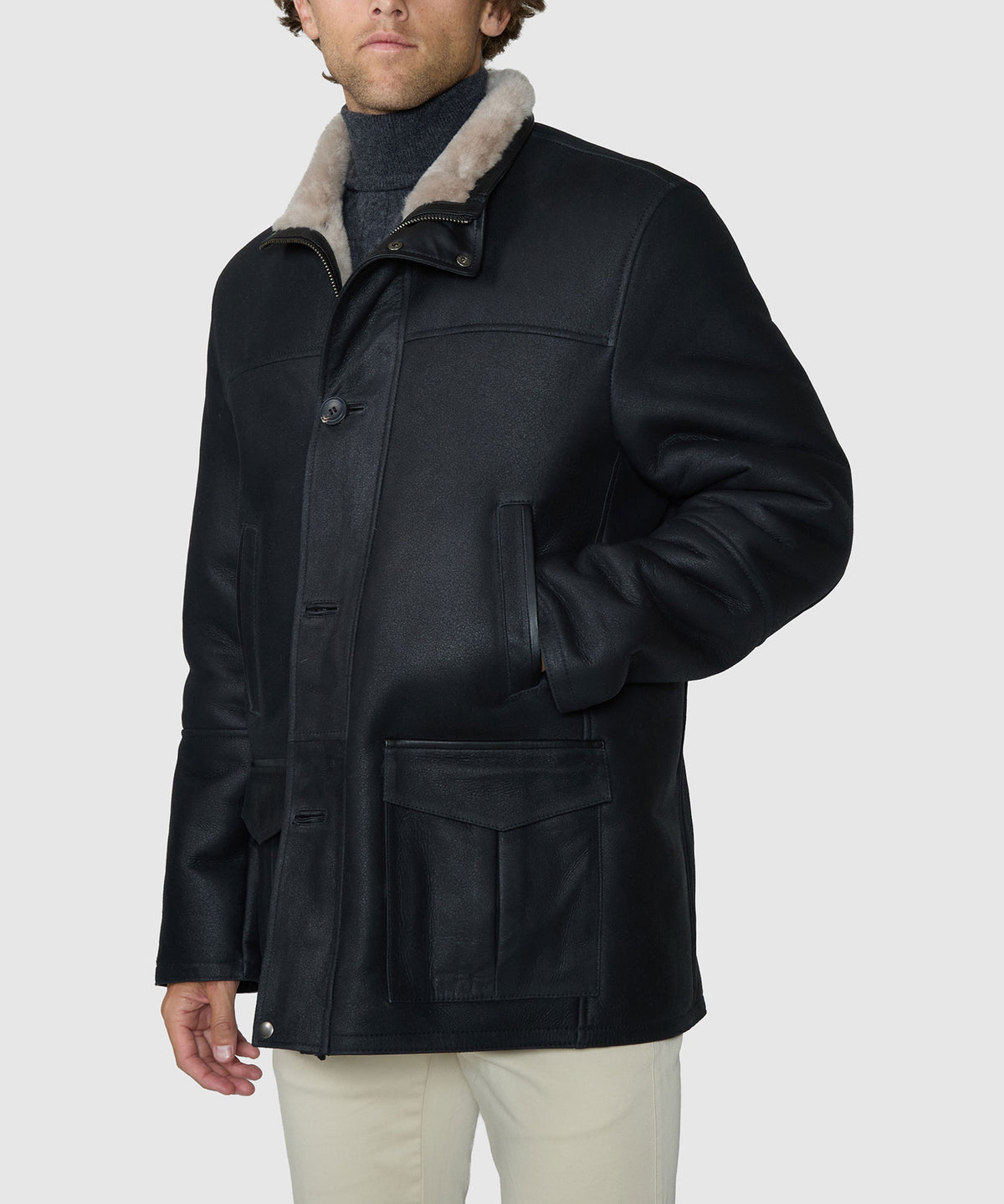 Westport Black Luxury Shearling Coat, Men's Big & Tall