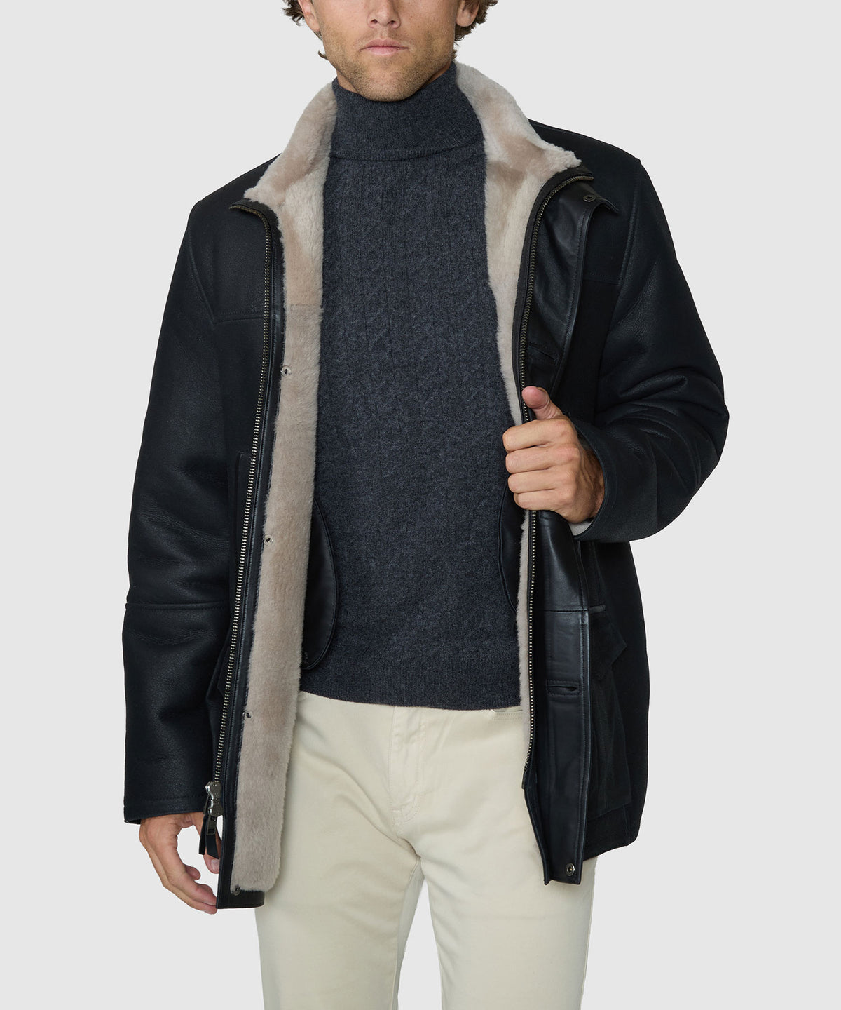 Westport Black Luxury Shearling Coat, Men's Big & Tall