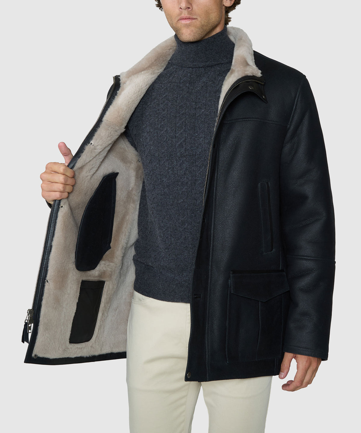 Westport Black Luxury Shearling Coat, Men's Big & Tall