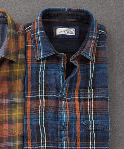 Westport Lifestyle Long Sleeve Spread Collar Blue Multi Plaid Sport Shirt, Men's Big & Tall